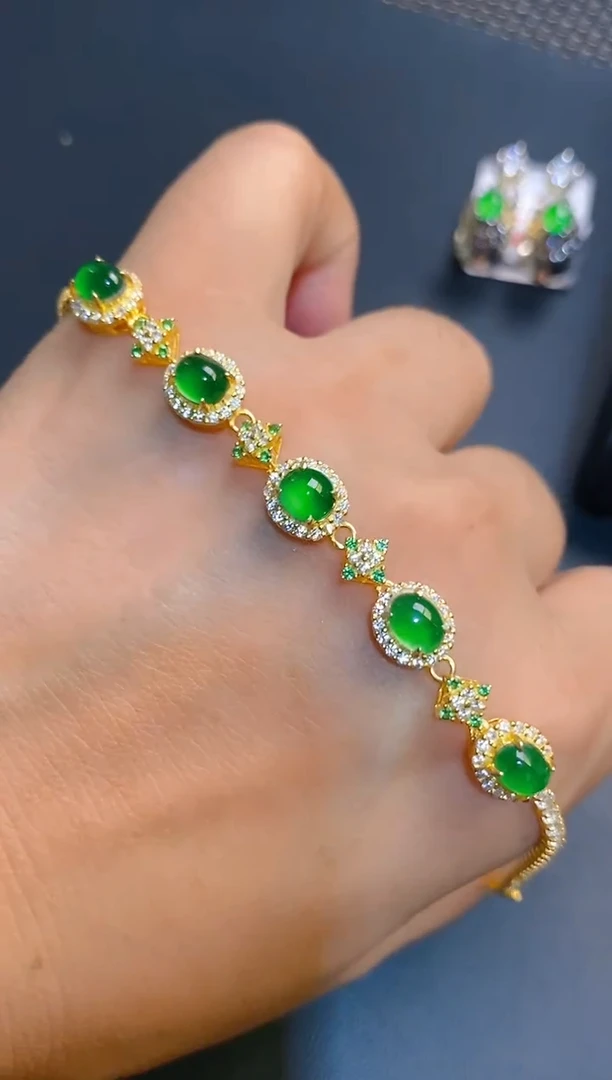 银S925镶嵌翡翠耳饰天然