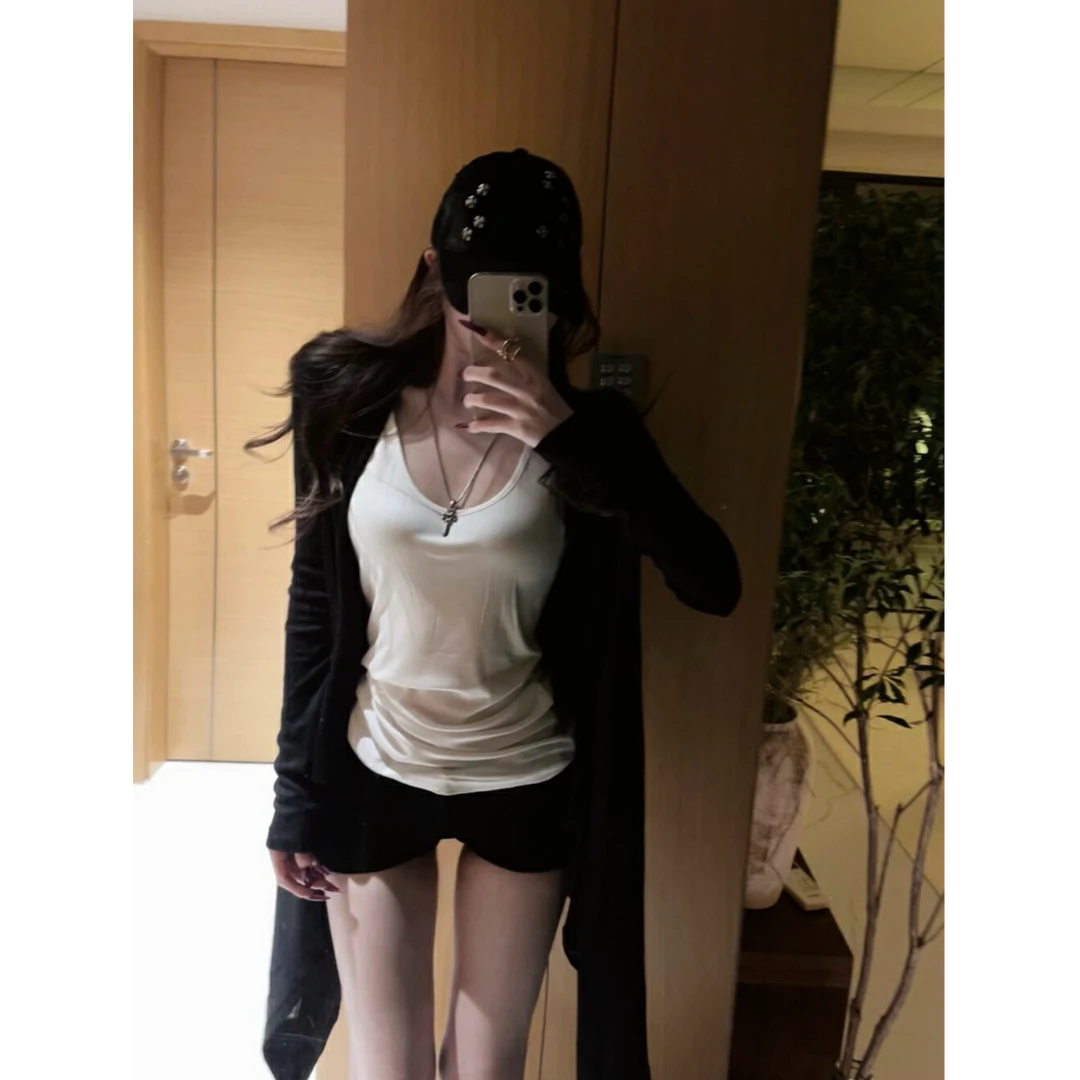 晚点LATER 不规则下摆气质暗黑开衫背心套装短款辣妹修身吊带女