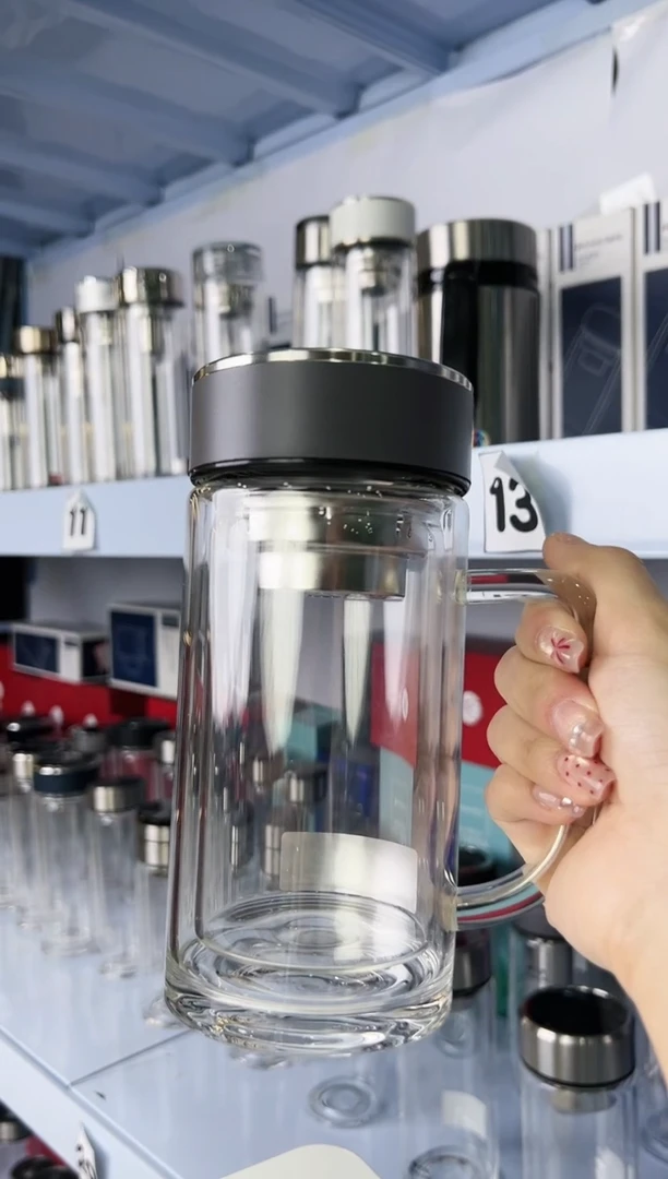 【闪购商品】双层把手高档380ml高硼硅茶杯