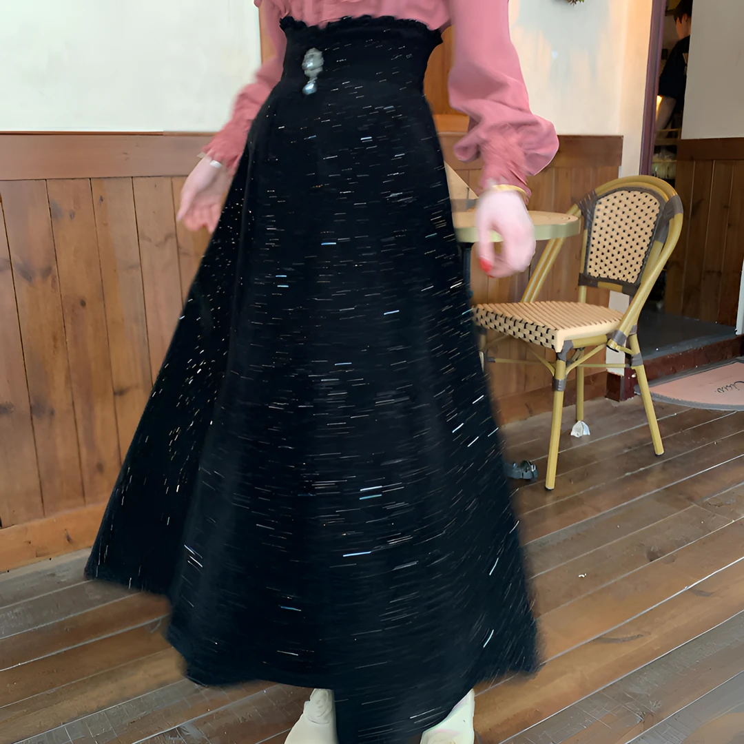 现货【一生罗曼】法式复古长款半身裙秋冬高腰显瘦气质a字裙子B1290