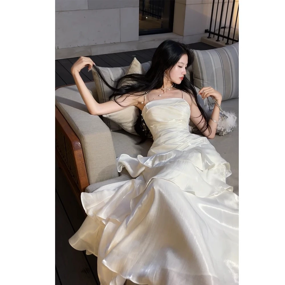 【运费补贴】白色吊带礼服连衣裙秋季新款鱼尾裙法式高级长裙子显瘦