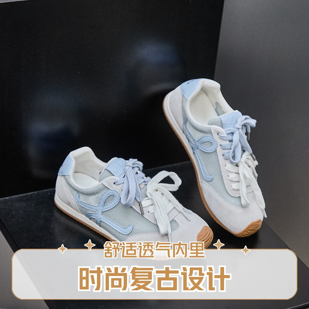 明星同款德训夏季真皮网面透气老爹鞋女款明星同款网红鞋子休闲鞋