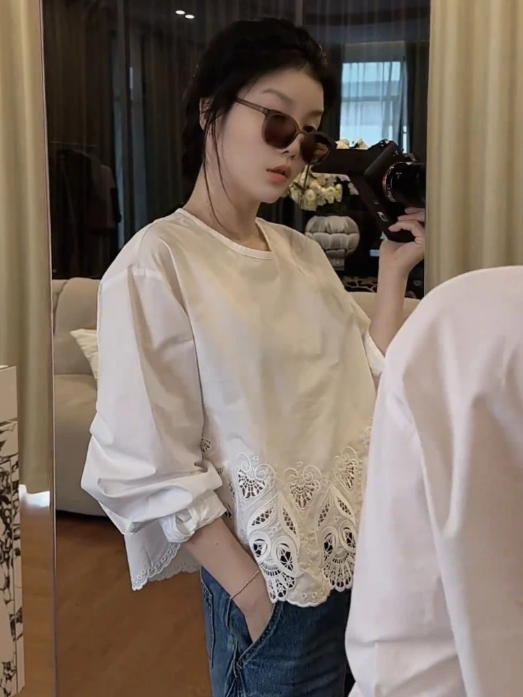 今年流行爆款法式小资独特精致薄上衣清爽通勤穿搭白色衬衫女秋季