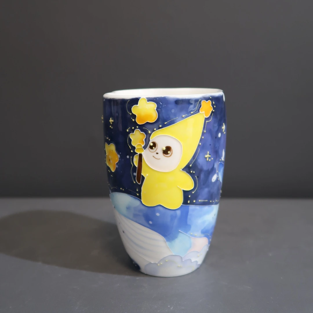 A297星星人可爱卡通手绘陶瓷碗盘手工手绘创意