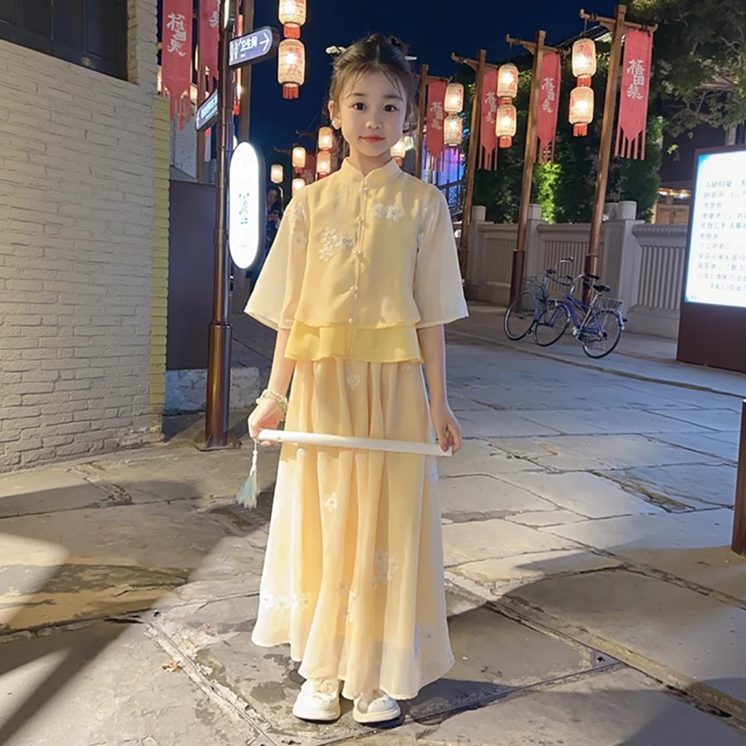 女童夏季套装新中式2025新款儿童汉服童装女孩夏装女大童国风衣服