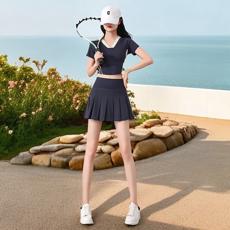 羽毛球服2025高级健身衣运动套装短袖瑜伽服新款网球裙女跑步速干