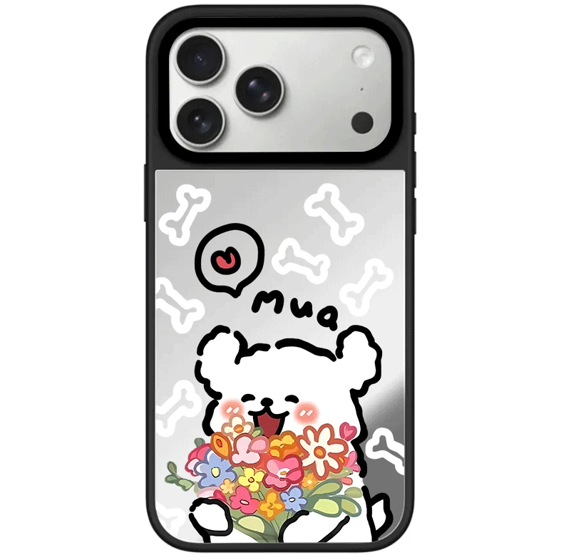 【原版】小狗捧花适用苹果手机壳磁吸镜面保护套防摔亚克力情侣