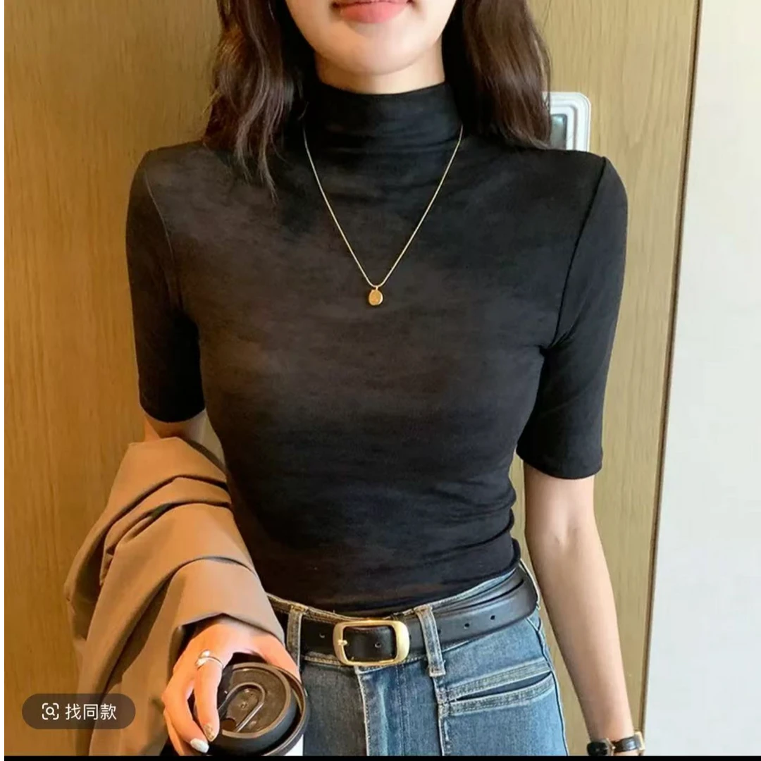 【慕妍专属】24230（衣长55）五分袖半高领上衣修身内搭扎染t恤