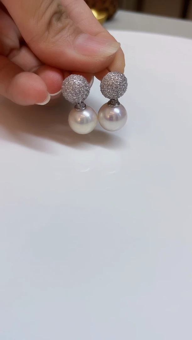银S925镶嵌耳饰淡水珍珠11-12mm