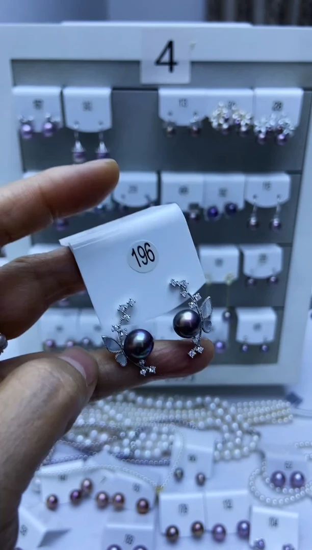 银S925镶嵌耳饰淡水珍珠196