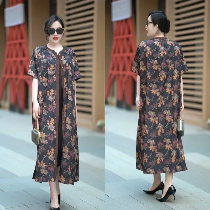 75089新款夏季复古风短袖混纺蚕丝外披宽松显瘦大码女装气质洋气