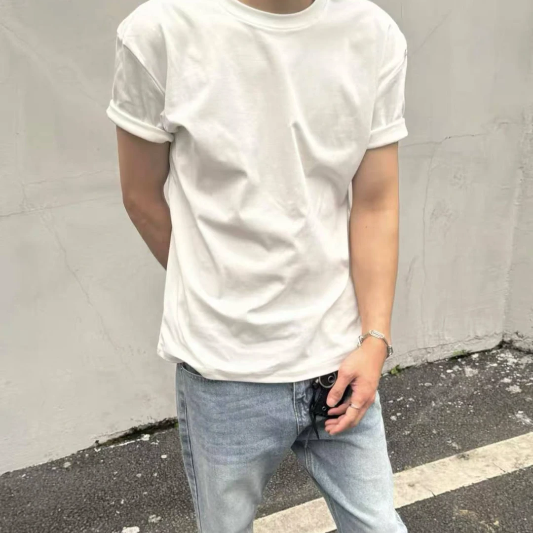 男士圆领透气白色纯色印花刺绣运动T恤短袖春夏