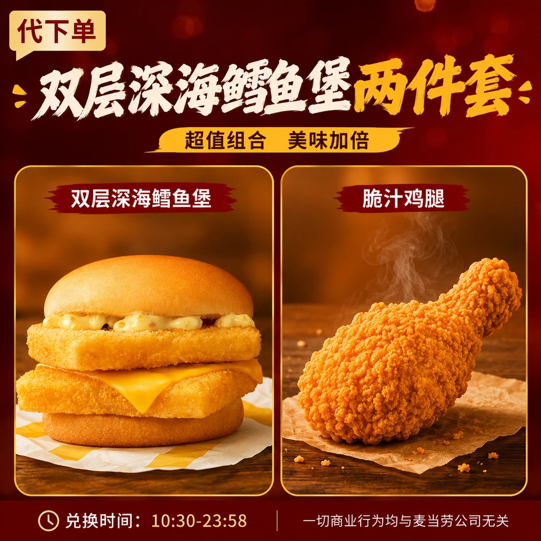 【代下单】麦当劳双层深海鳕鱼堡+鸡腿两件套抖音团购套餐兑换