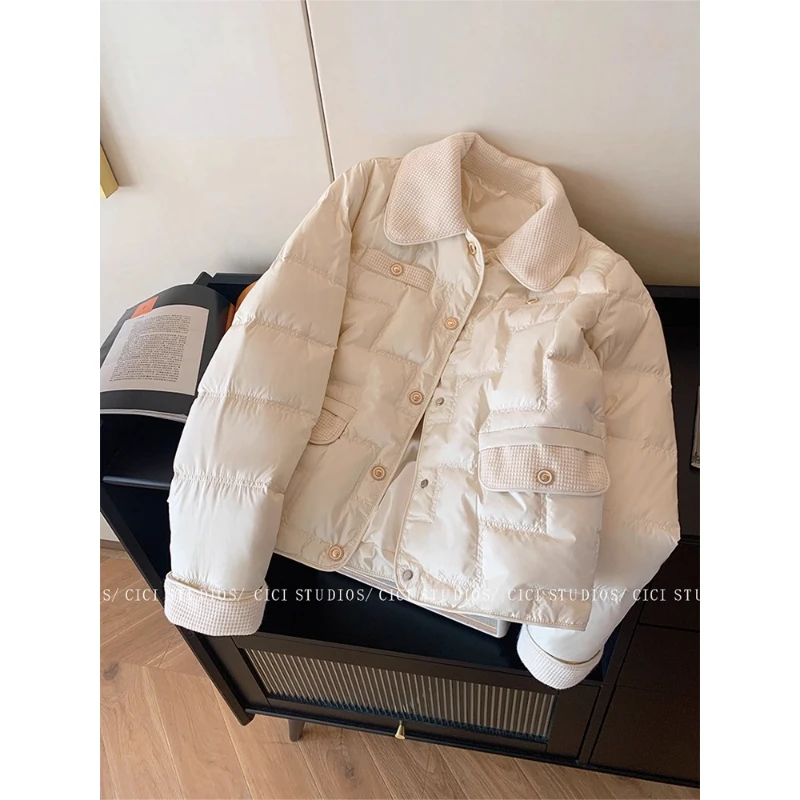 小香风轻职白色翻领女装秋冬季2025新款休闲简约气质法式保暖外套