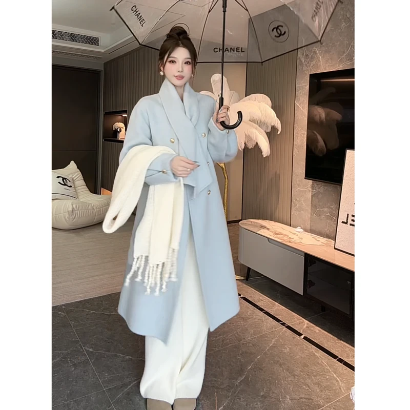 【琳琳】秋冬时尚气质高端双面尼大衣女慵懒风法式休闲毛呢外套8828