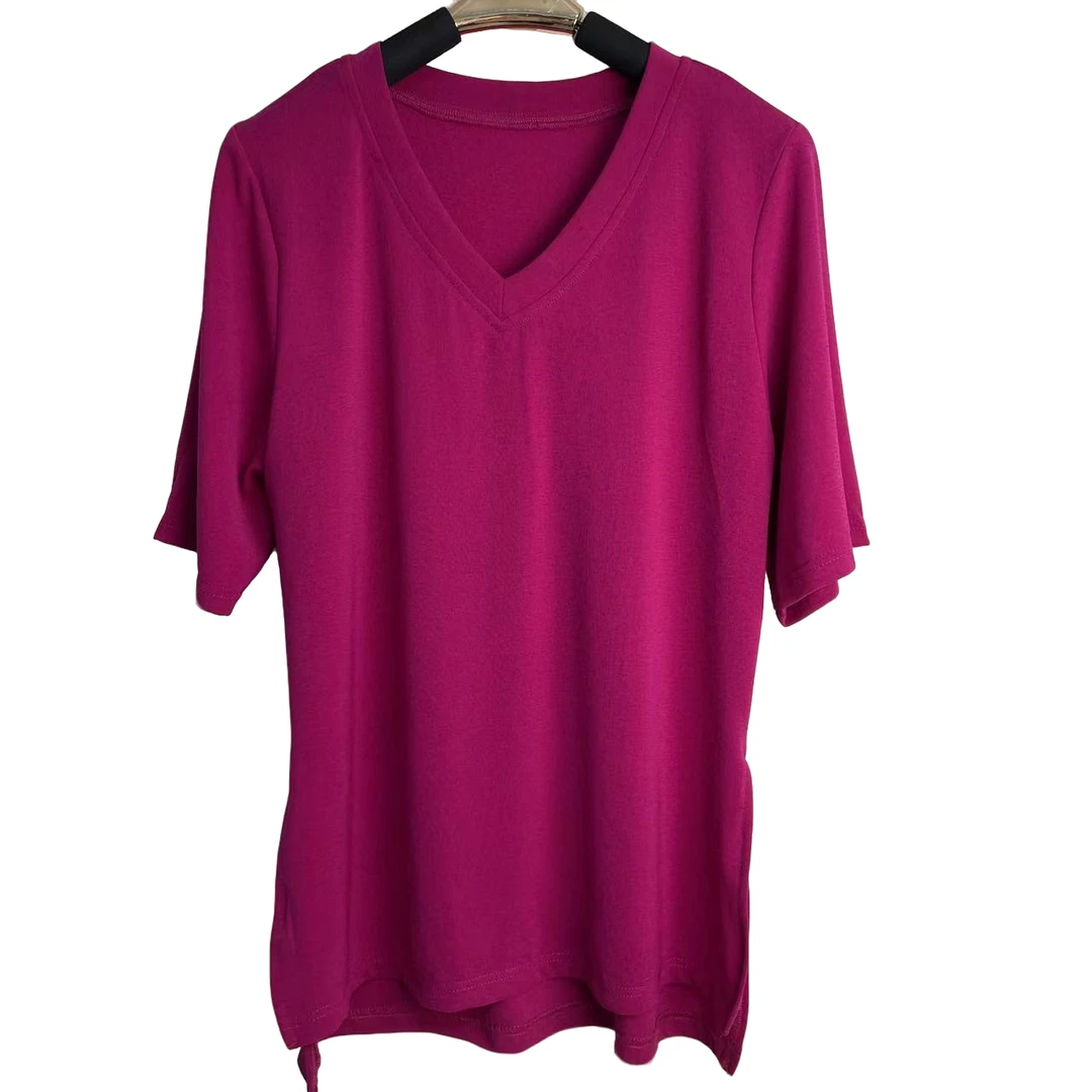 恬小霓（玲玲姐精选）4905/火龙果/V领/开叉/半袖/打底衫/时尚/百搭