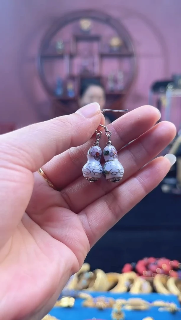 非遗 景泰蓝耳饰 葫芦 白色