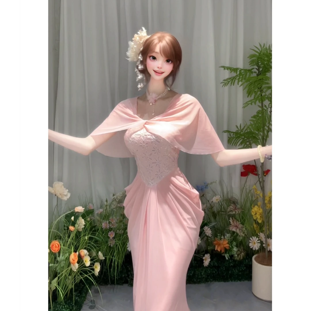 白白【伊拉贝莎】2025新款小众设计感一字肩裙子LBBJL50933