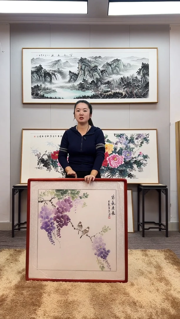 国画手绘紫藤83*83尺寸