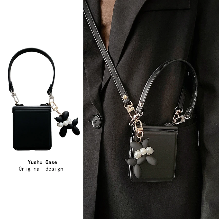 pocket2高级感珍珠狗狗挂件皮质手提适用于华为p50pocket手机壳