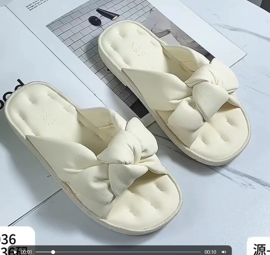 蝴蝶结舒适软底软面橡胶轻软弹2cm底学生小仙女拖鞋女鞋273036