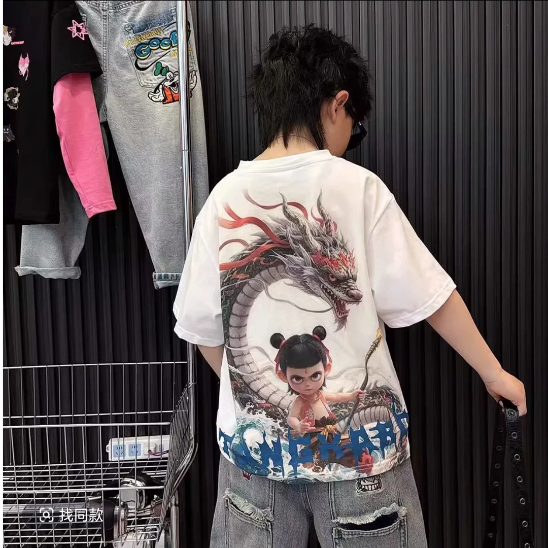 3D无感印花短袖透气夏季A类纯棉短袖T恤潮流男孩男童哪吒半袖韩版