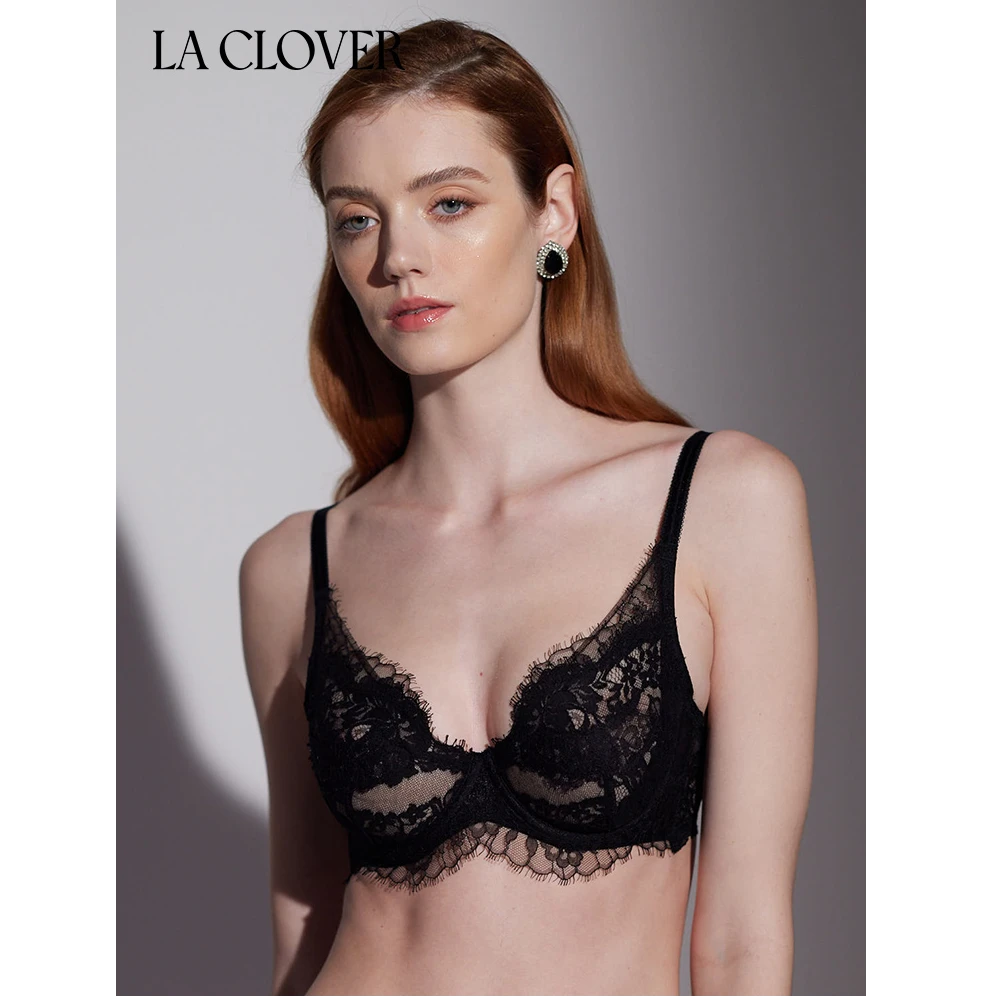 LA CLOVER兰卡文秘密恋歌蕾丝4/4薄杯文胸大胸显小内衣LC13DP1