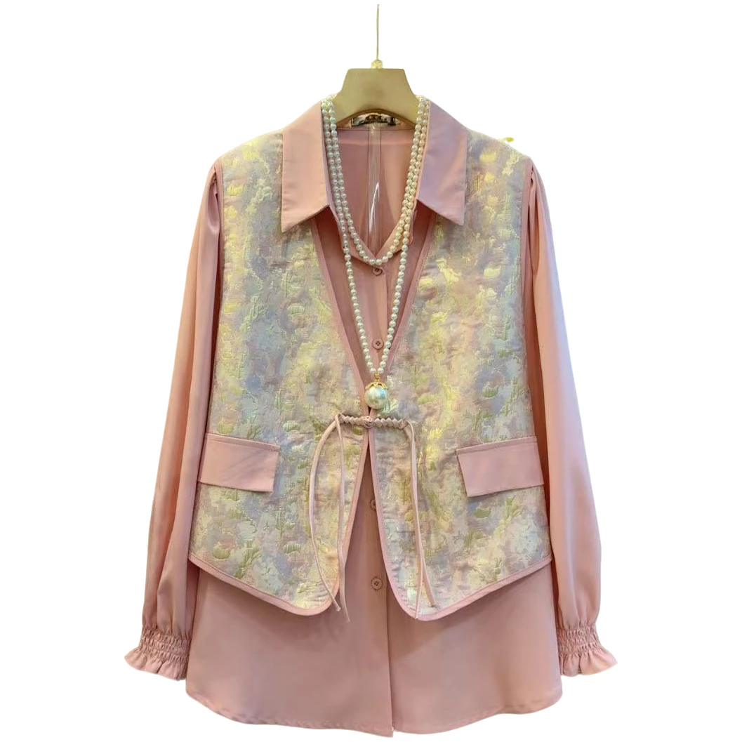 新款复古盘扣流苏立领新中式时尚上衣马甲两件套