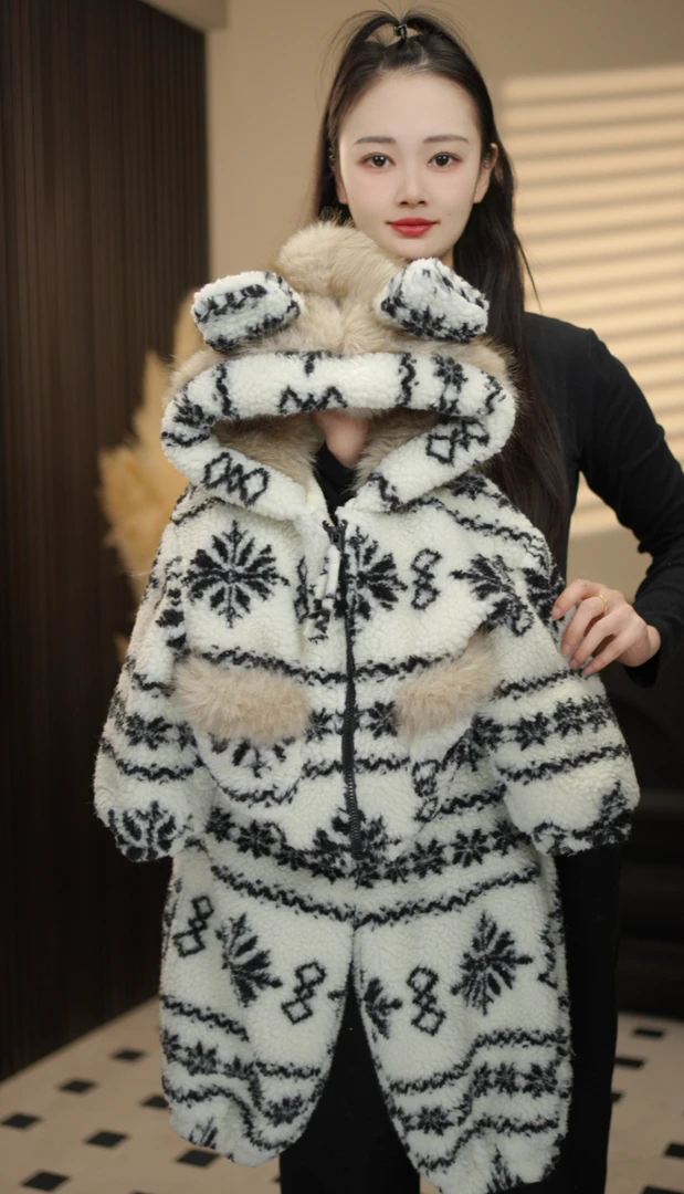 毛茸茸男女童加厚冬季新款条纹连帽加绒卫衣慵懒宽松宝宝亲子套装