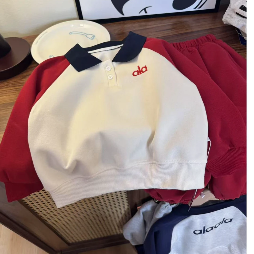 儿童秋冬拼接撞色休闲运动套装男女童宝宝卫衣卫裤两件套翻领童装