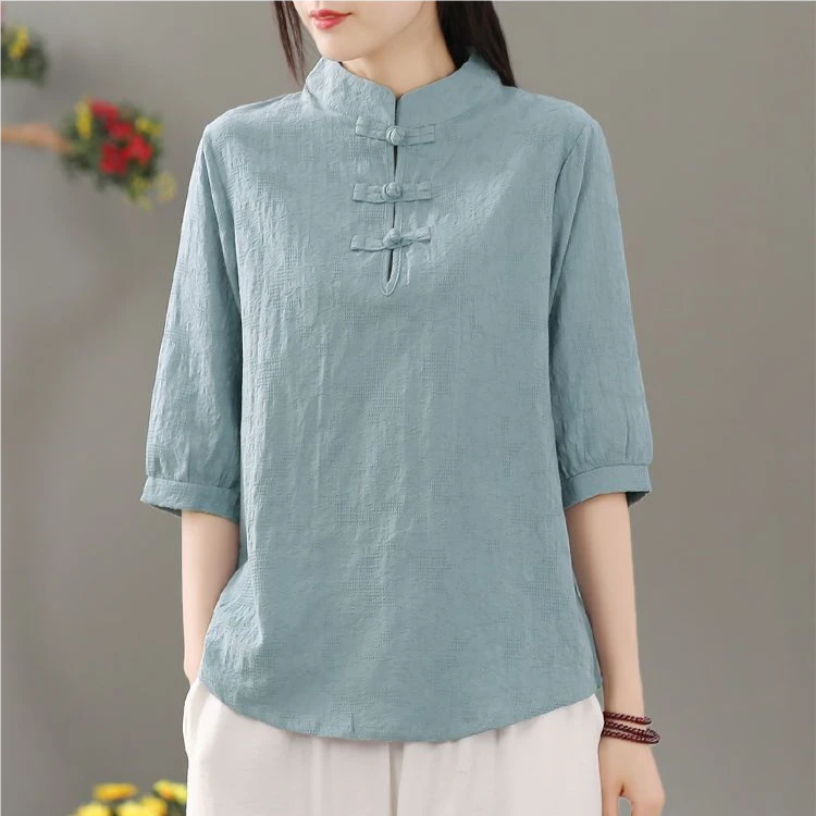 气质夏季复古古风宽松中式禅意中国风文艺民族风棉料女款妈妈T恤