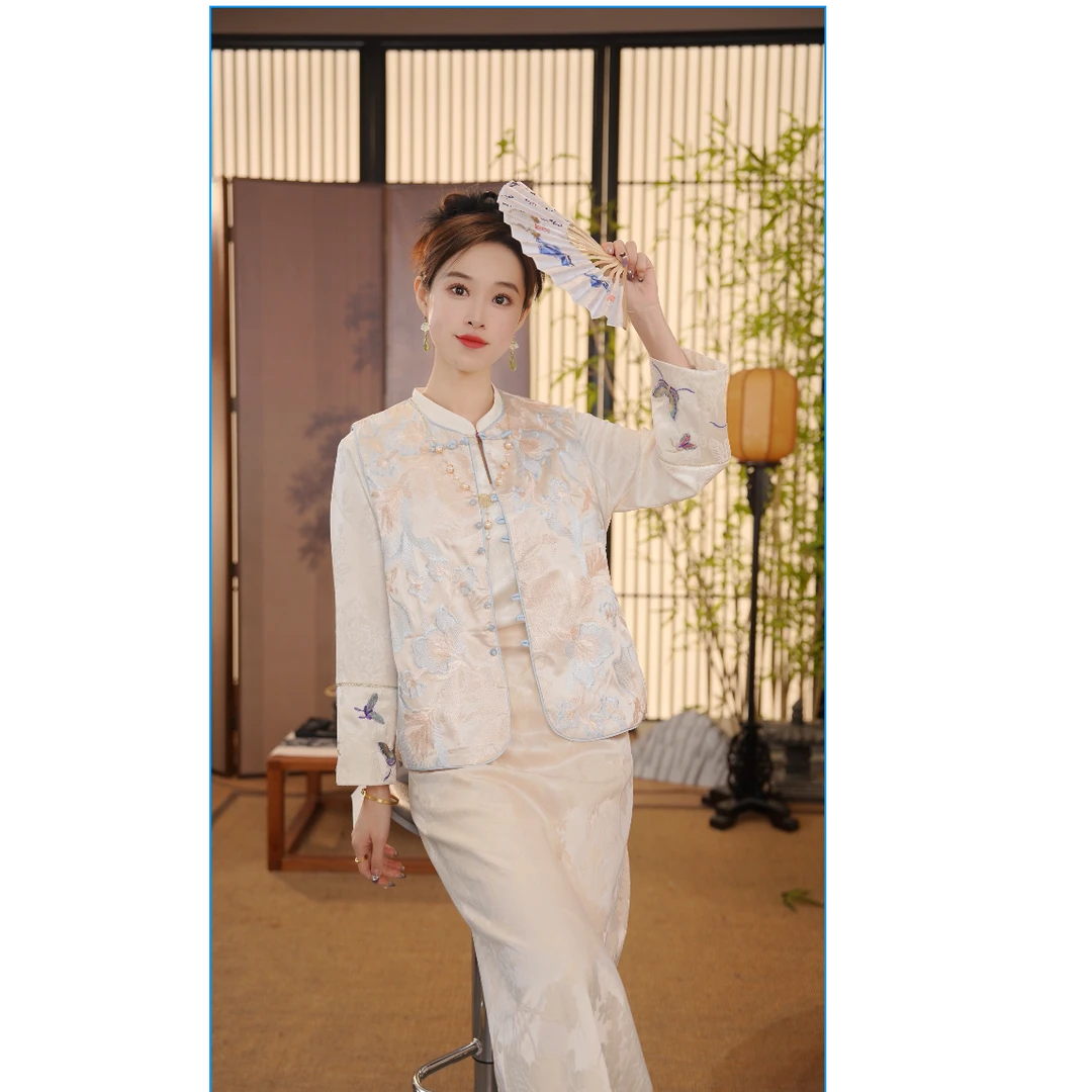 CJ【海目青】新中式2025新款百搭白色刺绣马甲YY2502172