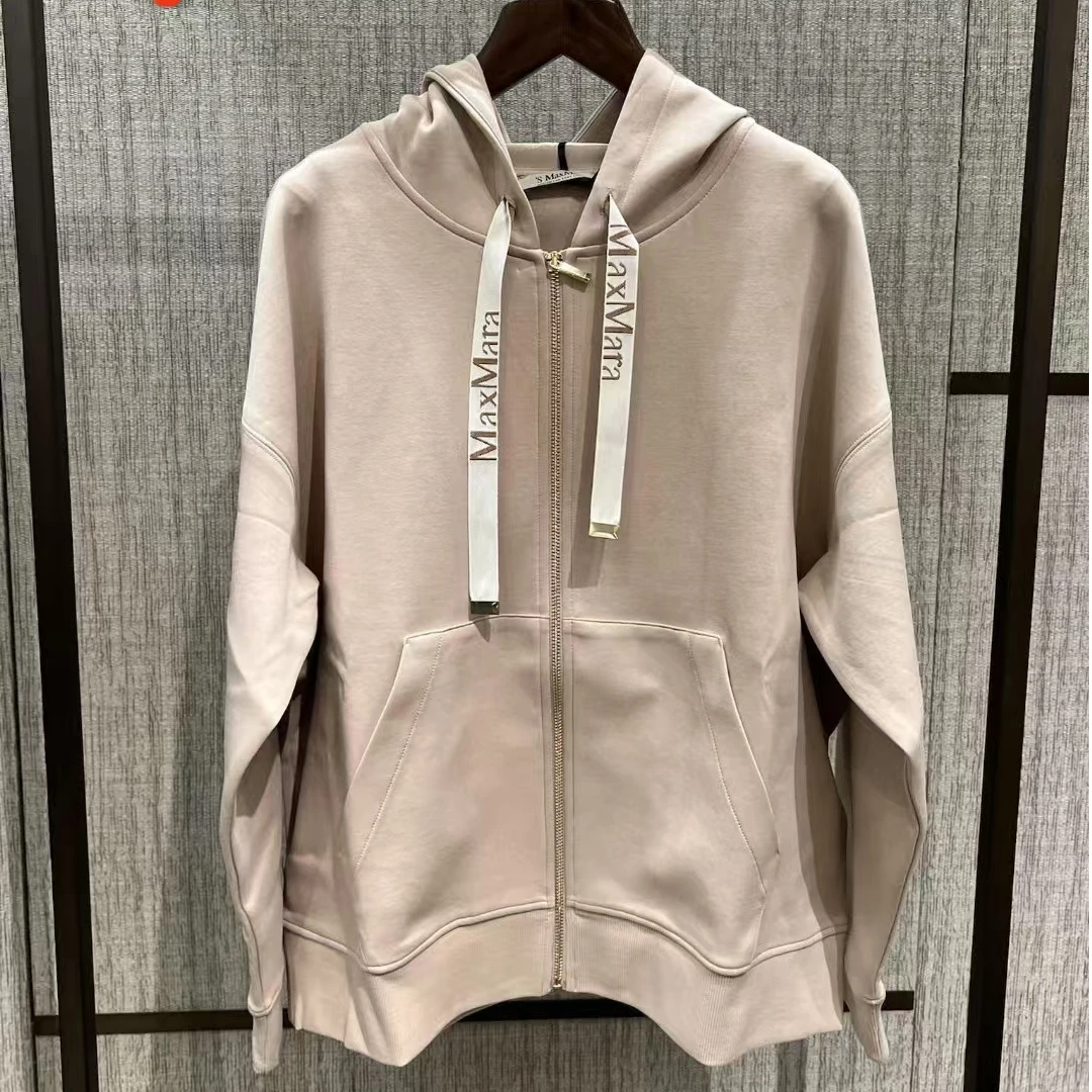 全新未使用 MaxMara 汤/TP030809/纯色拉链连帽卫衣 米色