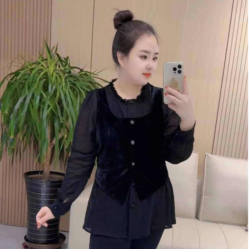 【聪姐推荐】6163欧货气质高级感假两件T恤衫（衣长69，胸围112）