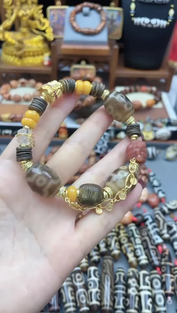 玛瑙/玉髓散珠牙黄达洛手串