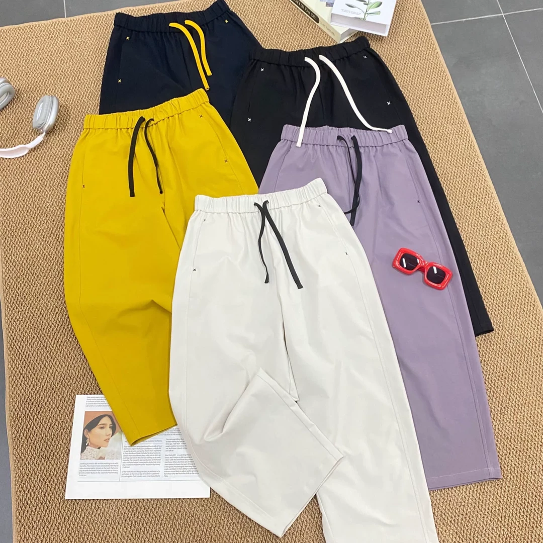 深圳南油【夏季“九分裤”-023】高定面料撞色抽绳韩版百搭休闲裤