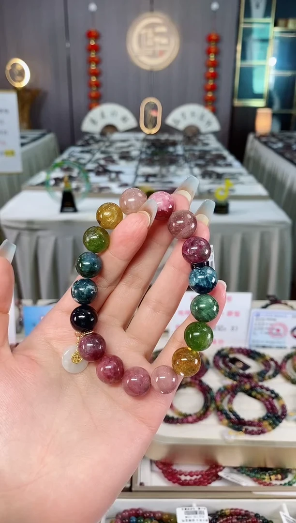 未镶嵌老矿碧玺彩虹单圈手串12mm+碧玺（多样性发一条）mz