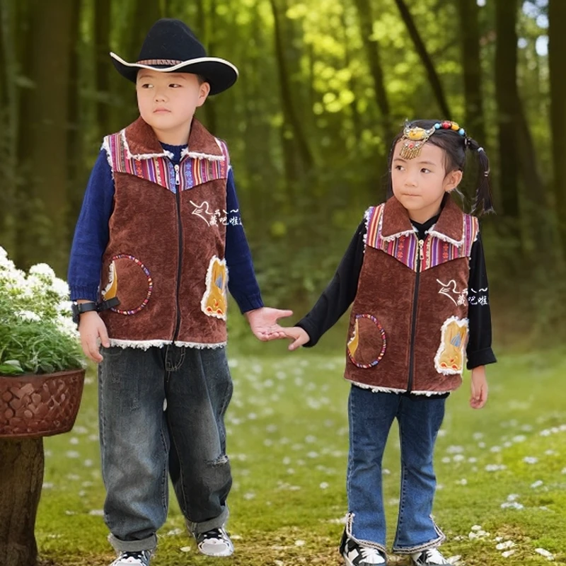 藏吧啦服饰民族服饰儿童棉马甲藏服2024新款