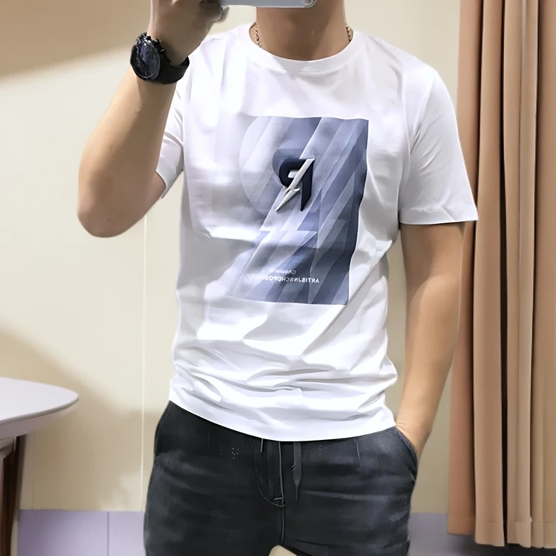 高贵上档次男装潮牌刺绣字母男士短袖t恤男修身百搭圆领半袖上衣t