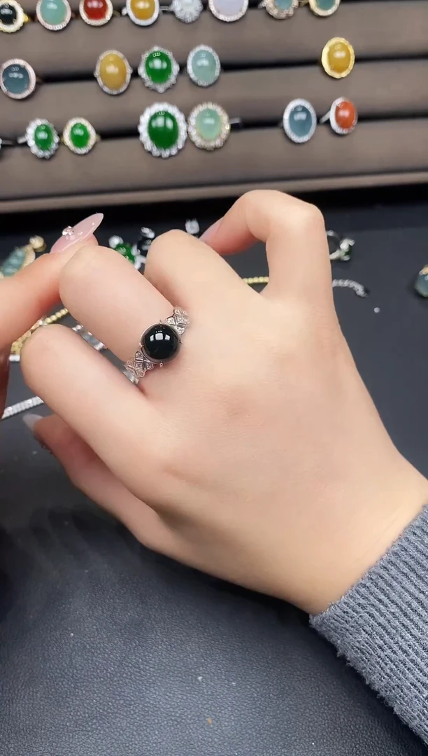 银S925镶嵌戒指翡翠358386