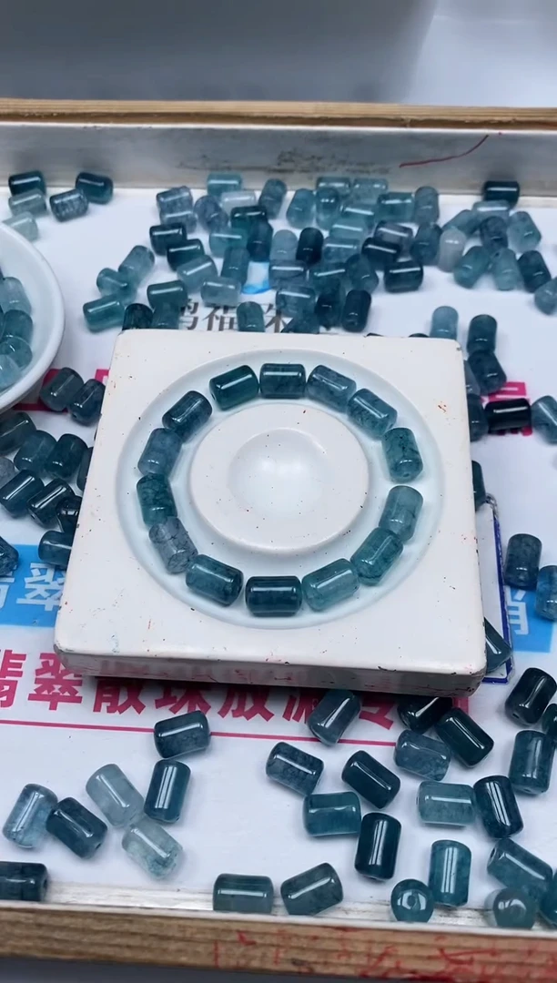 散珠未镶嵌碧玺A1633蓝碧玺桶珠8×12mm10个9.9元