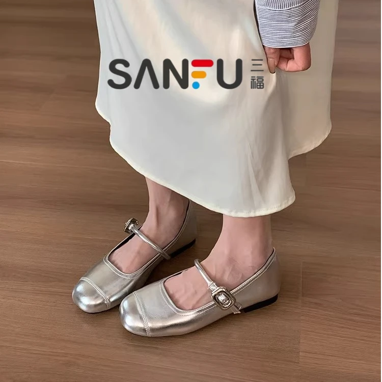 三福平底单鞋女2025新款春夏季法式玛丽珍小皮鞋豆豆鞋温柔晚晚鞋