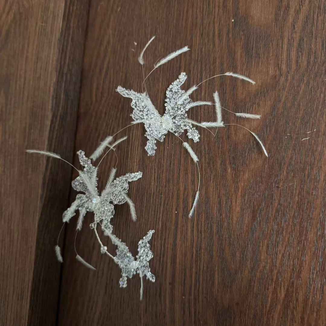 合金婚庆饰品 新款手工超仙甜美毛毛蝴蝶仙气唯美耳饰B106