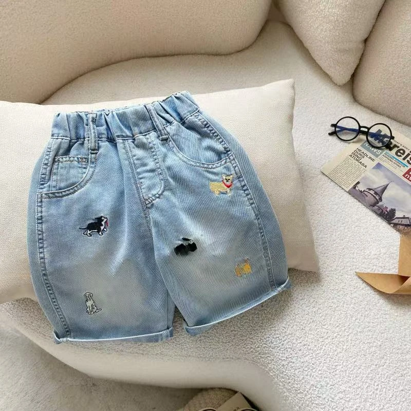 中小童夏季新款五分裤短裤牛仔裤新品刺绣儿童宝宝学生夏天百搭