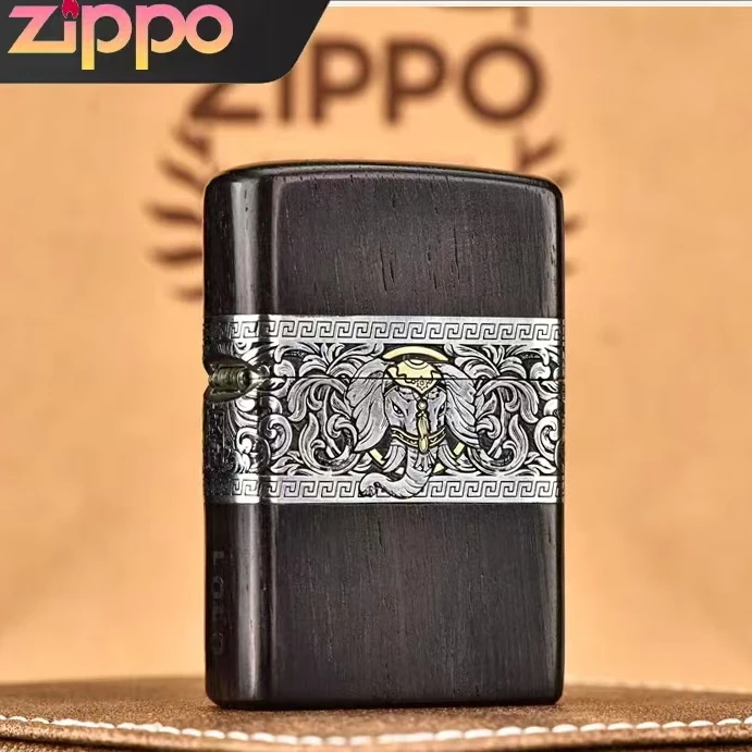 Zippo打火机正版如意吉象木纹错金银紫光檀木男士送礼DYJ1
