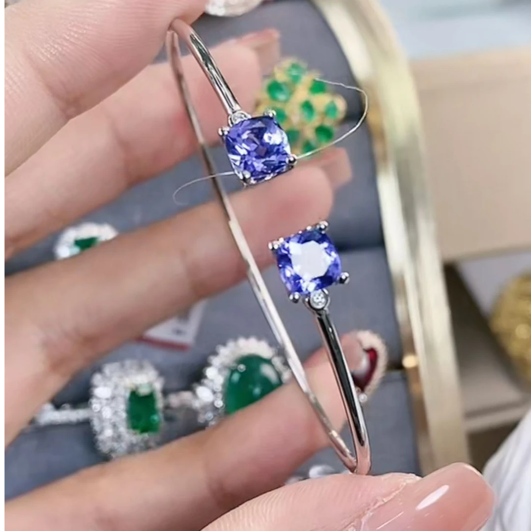 181K金镶嵌坦桑石手镯