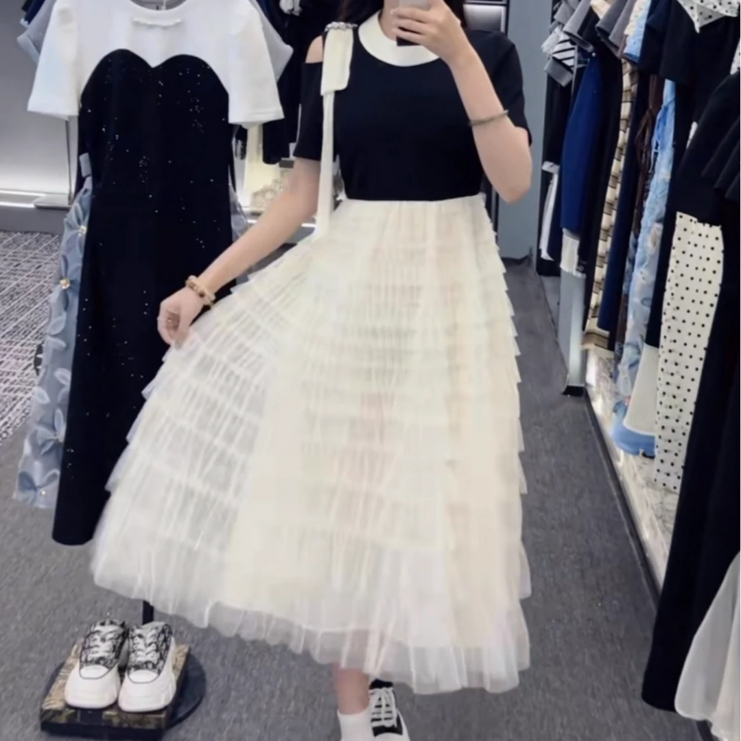 法式设计感高级重工连衣裙女2025夏季新款收腰显瘦气质中长裙子女