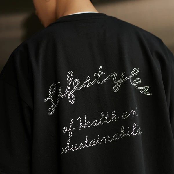 PAXOM夏季重磅质感烫钻字母短袖Tee纯棉宽松小领口休闲半袖T恤男