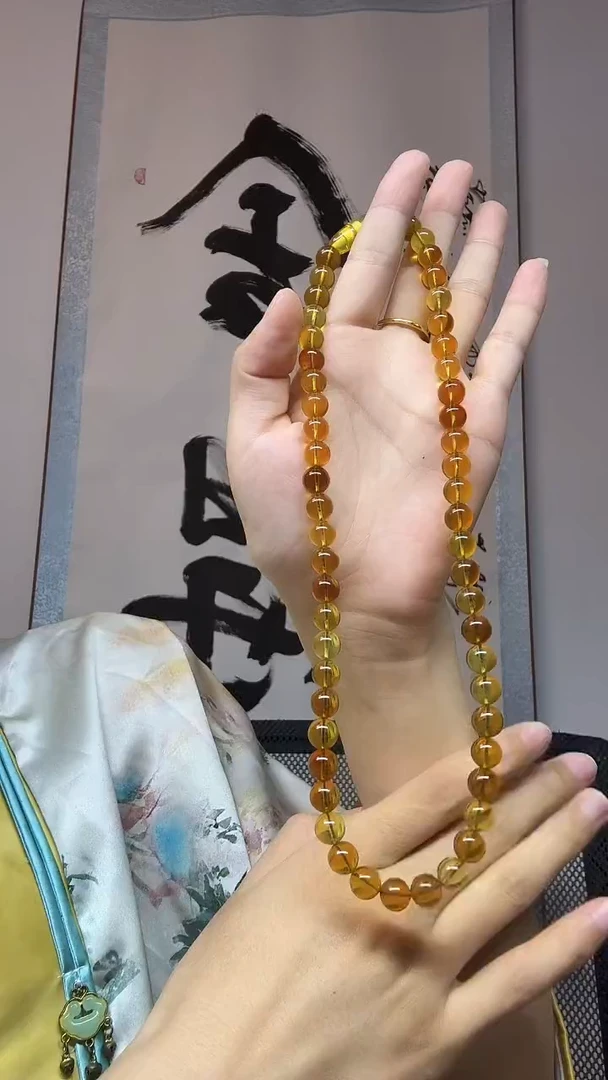 琥珀项链未镶嵌七彩琉璃茶卡8+