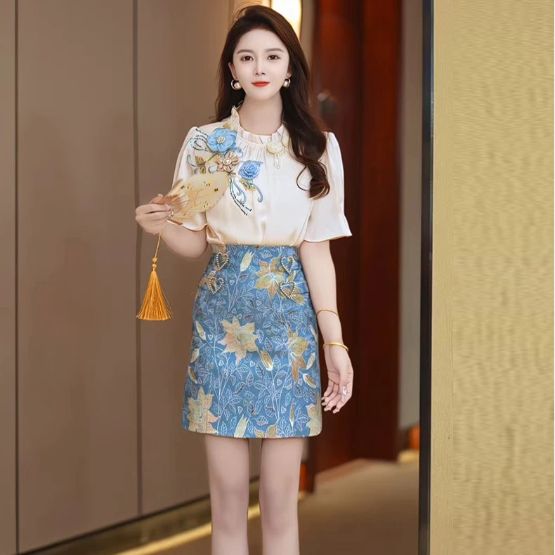圆领新中式设计感短裙收腰显瘦百搭时尚气质两件套